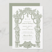 エレガント縁どFrame Sage結婚's 招待状 (正面/裏面)