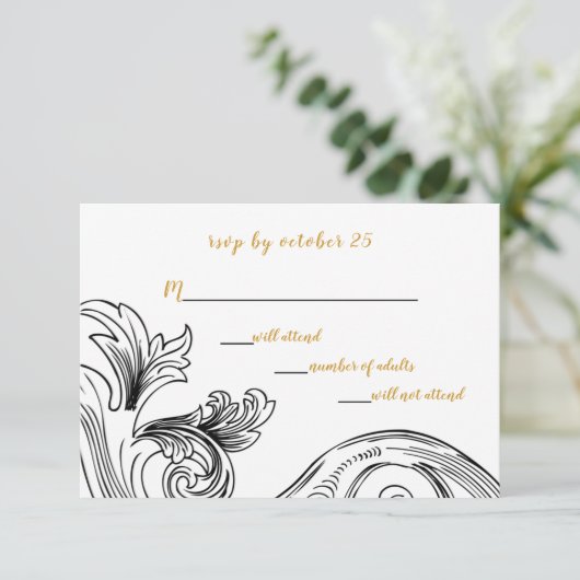 エレガント繊細なフローラ結婚の 出欠カード (スタンド正面)