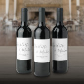 エレガント署名スクリプトのグレーと白結婚の ワインラベル