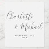 エレガント署名スクリプトのグレーと白結婚の ワインラベル (シングルラベル)