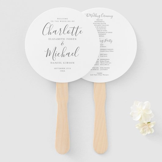 エレガント署名スクリプト結婚式 プログラム ハンドファン (正面&裏面)