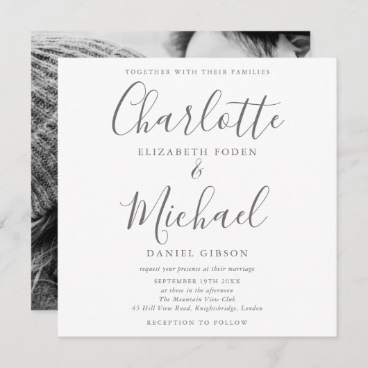 エレガント署名結婚の写真 招待状 (正面/裏面)