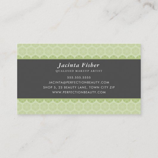 エレガント美しいかわいらしパターン薄い緑のグレー 名刺 (裏面)