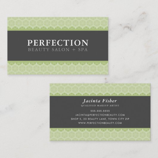 エレガント美しいかわいらしパターン薄い緑のグレー 名刺 (正面/裏面)