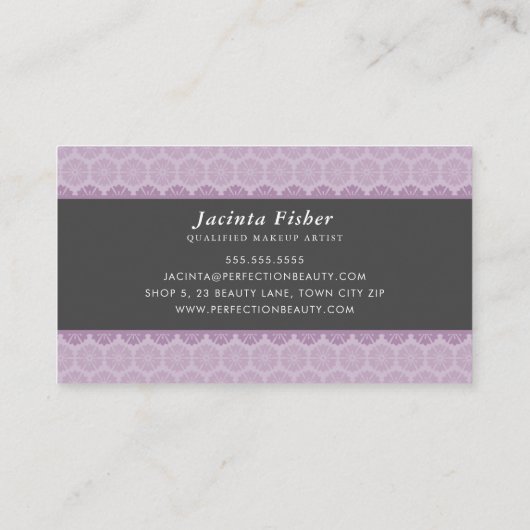 エレガント美しいかわいらし模様は紫色の灰色 名刺 (裏面)