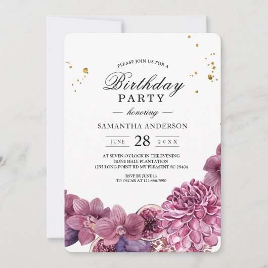 エレガント美しいの水色ピンク&紫の蘭 招待状 (正面)