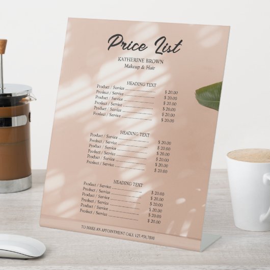 エレガント美しいサロンおよびスタイリスト価格表 台座サイン (インサイチュ)