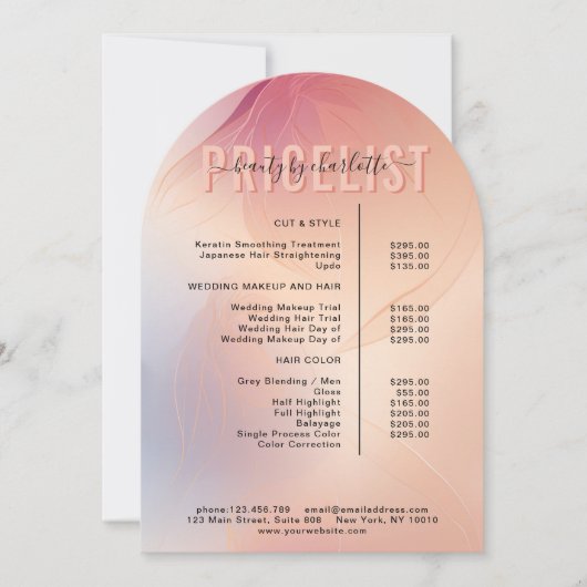 エレガント美しいサロンアーチサービス価格表 招待状 (正面)