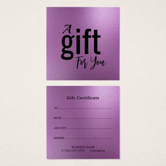 エレガント美しいサロンギフト証明書カード – シンプル (正面&裏面)