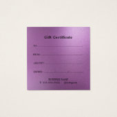 エレガント美しいサロンギフト証明書カード – シンプル (裏面)
