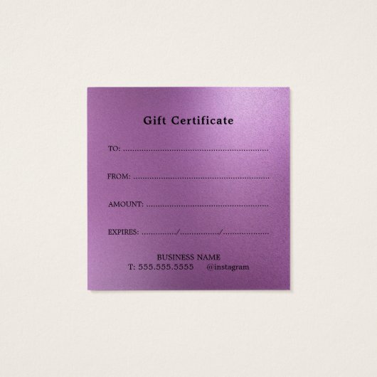 エレガント美しいサロンギフト証明書カード – シンプル (裏面)