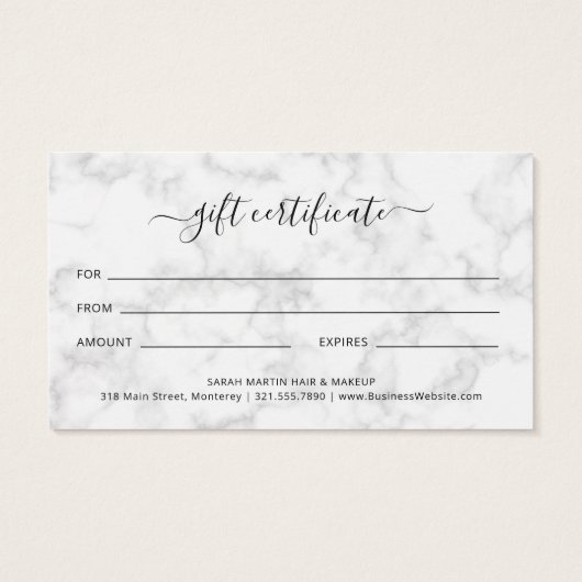 エレガント美しいサロン大理石ギフト証明書 (裏面)