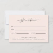 エレガント美しいサロン赤面ピンクギフト証明書 (裏面)