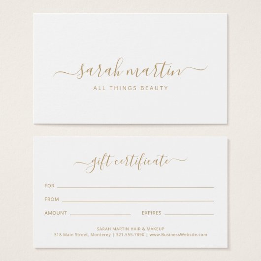 エレガント美しいサロン金ゴールドギフト券 (正面&裏面)
