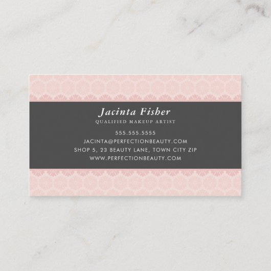 エレガント美しいパタかわいらしーン赤面ピンク灰色 名刺 (裏面)