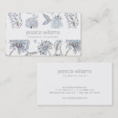 エレガント美しいブルーフローラルパターン美容師 名刺 (正面/裏面)