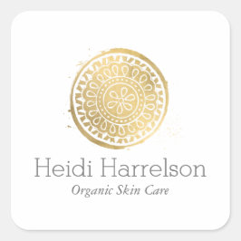 エレガント美しいマンダラロゴフェイク金ゴールド スクエアシール