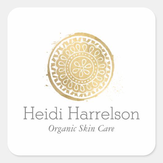 エレガント美しいマンダラロゴフェイク金ゴールド スクエアシール (正面)