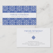 エレガント美しいヴィンテージ青パターン 名刺 (正面/裏面)