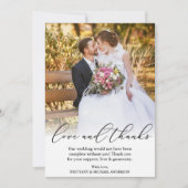 エレガント美しい書道の愛感謝してい結婚の サンキューカード (正面)