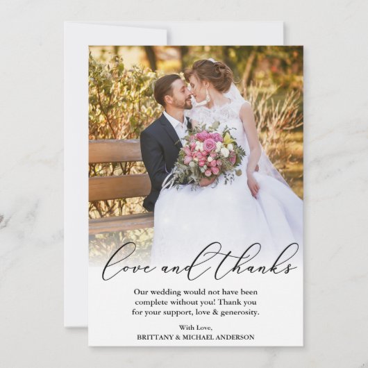 エレガント美しい書道の愛感謝してい結婚の サンキューカード (正面)