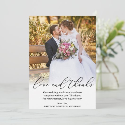 エレガント美しい書道の愛感謝してい結婚の サンキューカード (スタンド正面)