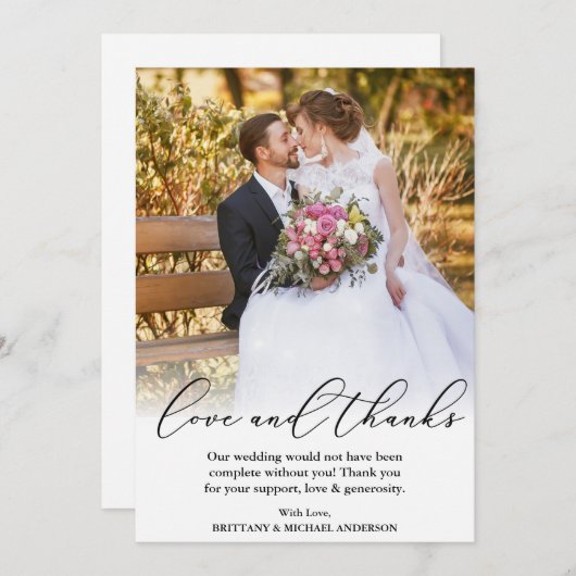 エレガント美しい書道の愛感謝してい結婚の サンキューカード (正面/裏面)