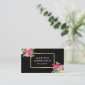 エレガント美しい花模様ブラックとフェイク金ゴールド 名刺 (スタンド正面)