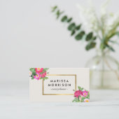 エレガント美しい花模様ヴィンテージホワイトおよびフェイク金ゴールド 名刺 (スタンド正面)