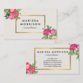 エレガント美しい花模様ヴィンテージホワイトおよびフェイク金ゴールド 名刺 (正面/裏面)