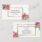 エレガント美しい花模様白とフェイク金ゴールド 名刺 (正面/裏面)