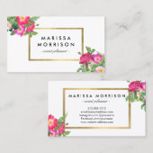 エレガント美しい花模様白とフェイク金ゴールド 名刺 (正面/裏面)