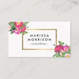 エレガント美しい花模様白とフェイク金ゴールド 名刺