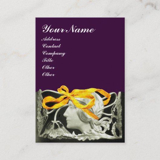 エレガント美しい黒と白，黄色の紫 名刺 (正面)