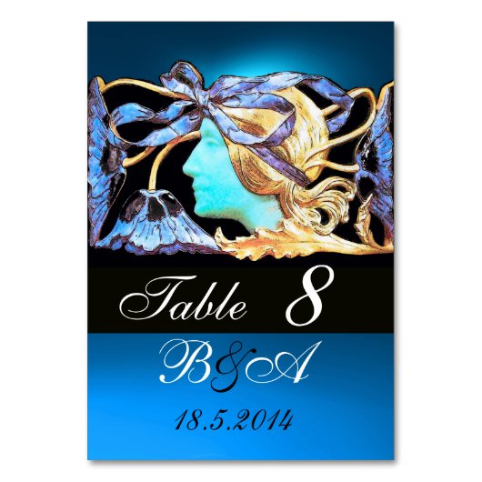 エレガント美しい，女性とブルーボウ，花モノグラム テーブルナンバー (裏面)