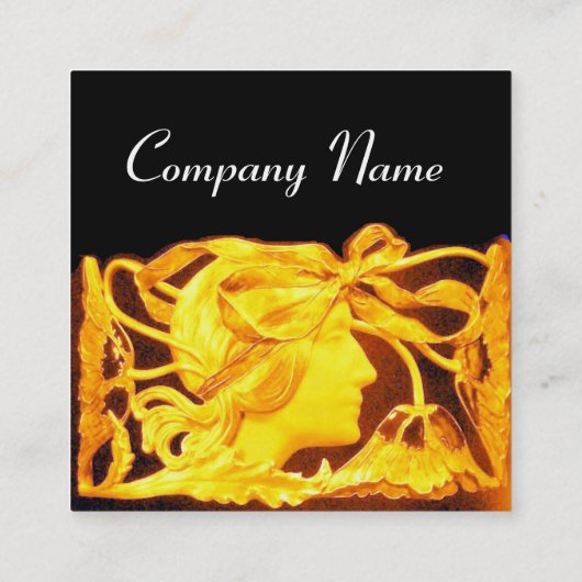 エレガント美しい/女性と金ゴールド黄色の弓、花 スクエア名刺 (裏面)