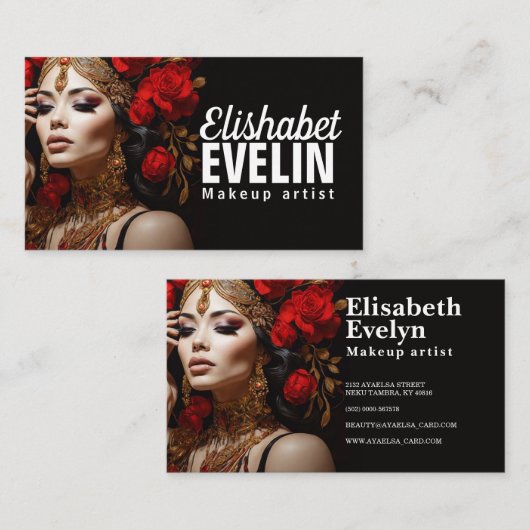 エレガント美しい：赤いバラと金ゴールドgt56 名刺 (正面/裏面)