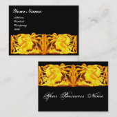エレガント美しい/金ゴールド黄色の弓と女性。花 名刺 (正面/裏面)