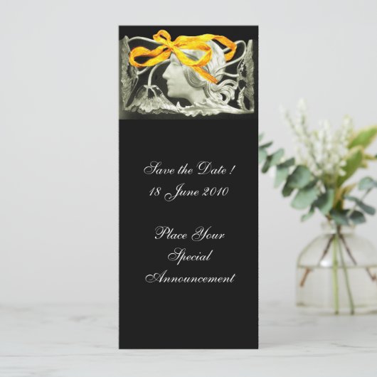 エレガント美しい/黄色い弓と花の女性 セーブザデート (スタンド正面)