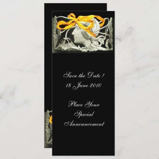 エレガント美しい/黄色い弓と花の女性 セーブザデート (正面/裏面)