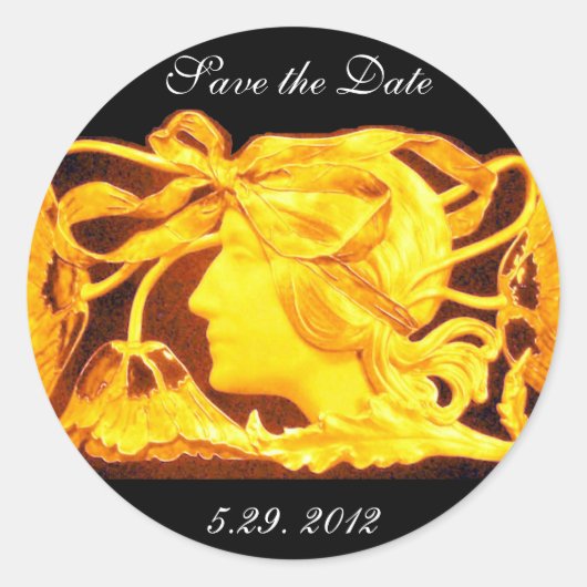 エレガント美しい/黄色い弓と花の女性 ラウンドシール (正面)