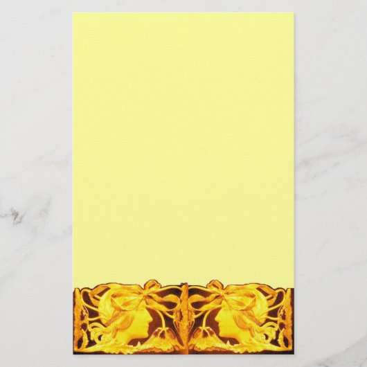 エレガント美しい/黄色い弓と花の女性 便箋 (正面)