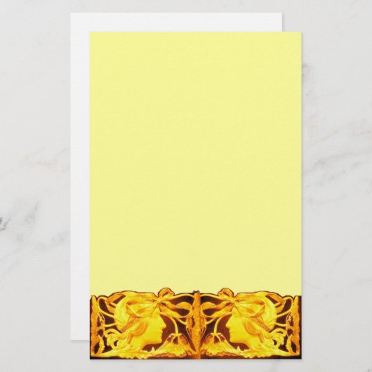 エレガント美しい/黄色い弓と花の女性 便箋 (正面/裏面)