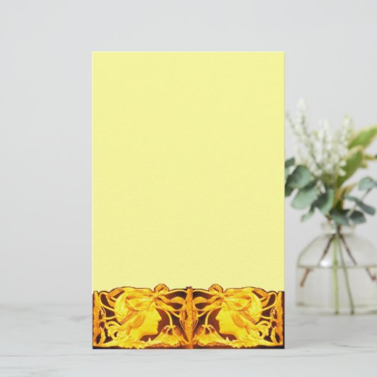 エレガント美しい/黄色い弓と花の女性 便箋 (スタンド正面)