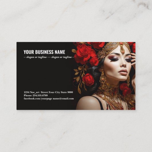 エレガント美しい: Red Rosesと金ゴールドbg767 名刺 (裏面)