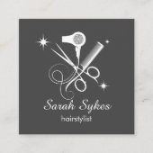エレガント美容師はさみダークグレーミニマリスト スクエア名刺 (正面)