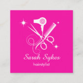 エレガント美容師はさみホットピンクミニマリスト スクエア名刺 (正面)