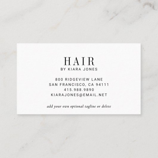 エレガント美容師カスケーディングヘアフォト 名刺 (裏面)