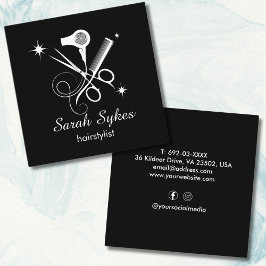 エレガント美容師シザーズブラックミニマルカスタム スクエア名刺