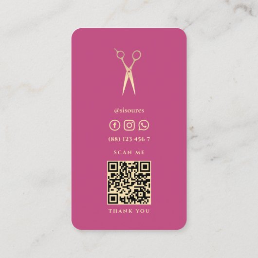 エレガント美容師ピンク金ゴールドはさみ理容師 名刺 (裏面)
